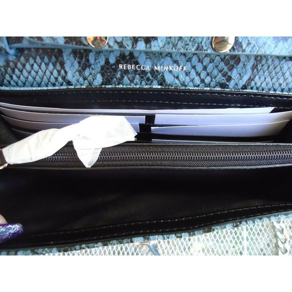 Rebecca Minkoff  Snake Python Blue Leather EDIE WALLET On Chain Crossbod… - Picture 8 of 11